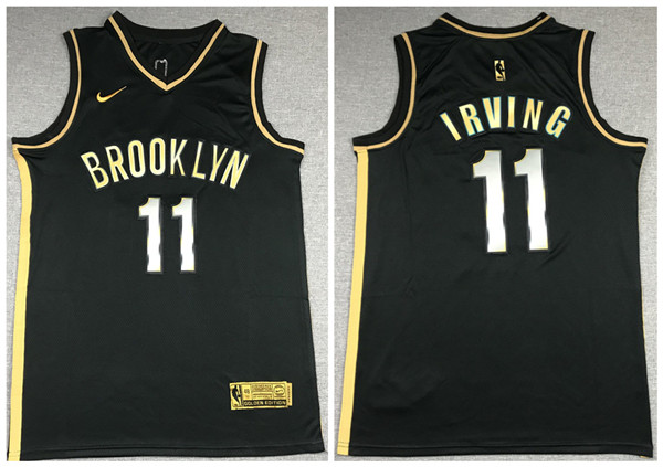 Men's Brooklyn Nets #11 Kyrie Irving 2020 Black Gold Edition Stitched NBA Jersey