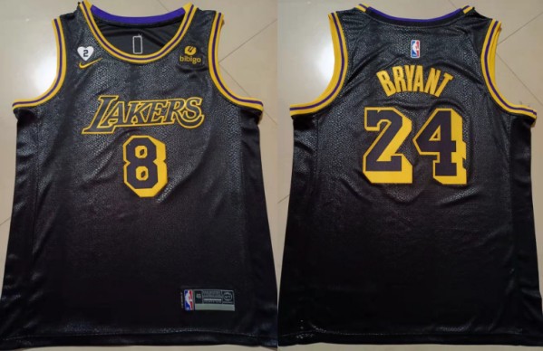 Men's Los Angeles Lakers Front #8 Back #24 Kobe Bryant Black Stitched Jersey