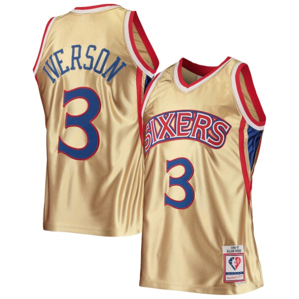 Men's Philadelphia 76ers #3 Allen Iverson Gold 1996-97 75th Anniversary Classics Swingman Stitched Jersey