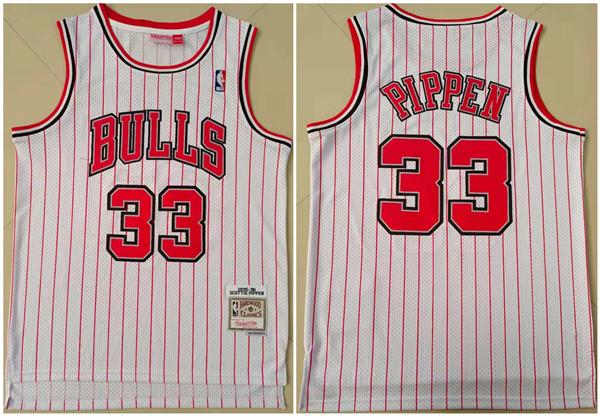 Men's Chicago Bulls #33 Scottie Pippen White Throwback Stitched Jersey