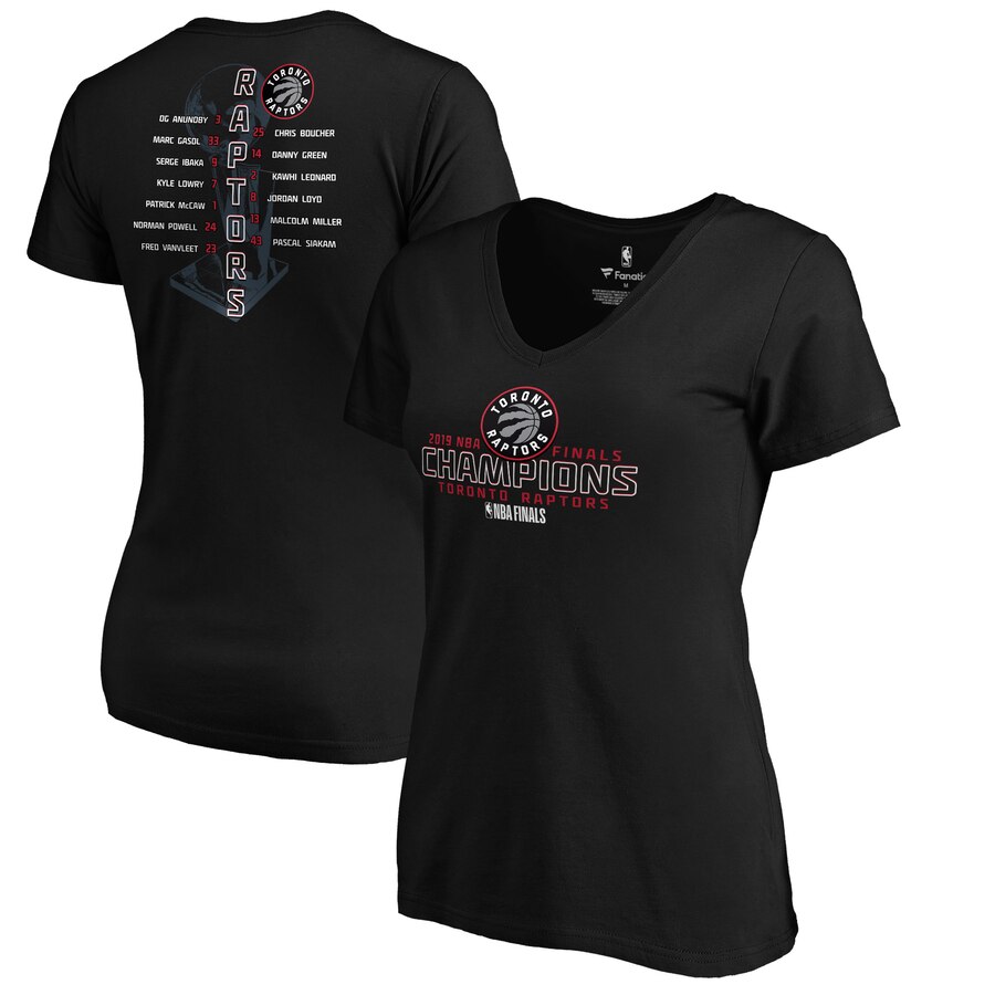 Toronto Raptors Black 2019 NBA Finals Champions Plus Size Faces of Victory Roster V-Neck T-Shirt (All Size)