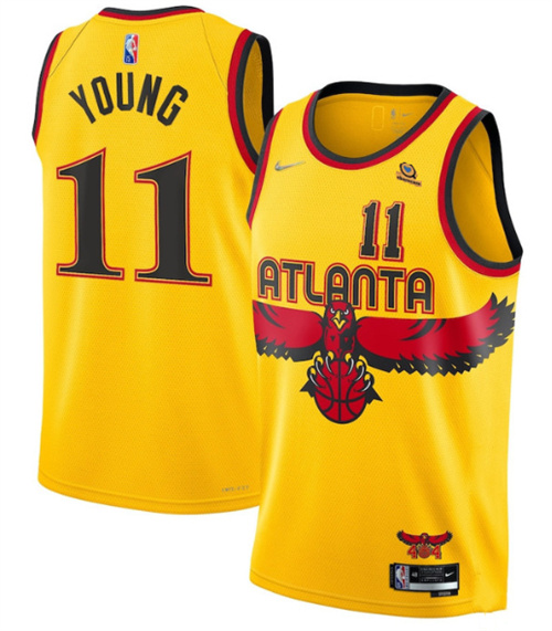 Men's Atlanta Hawks #11 Trae Young 2021/22 Yellow 75th Anniversary City Edition Stitched Jersey