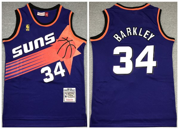 Men's Phoenix Suns #34 Charles Barkley Purple 1992-93 Throwback Stitched NBA Jersey - Click Image to Close