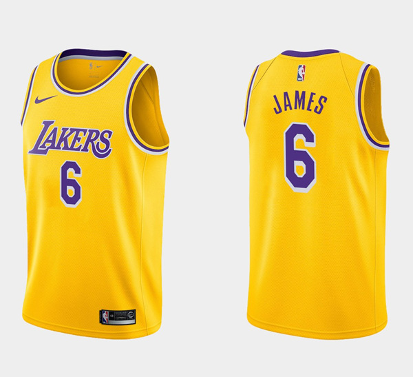 Men's Los Angeles Lakers #6 LeBron James Yellow Stitched Basketball Jersey