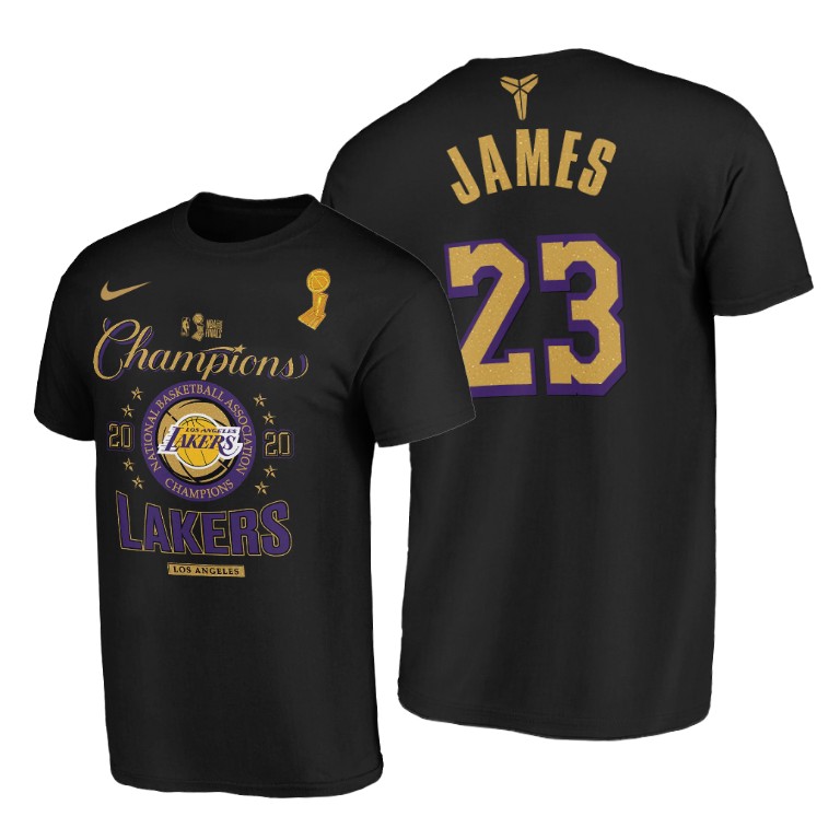 Los Angeles Lakers #23 LeBron James 2020 NBA Finals Champions Black Locker Room T-Shirt (All Size)