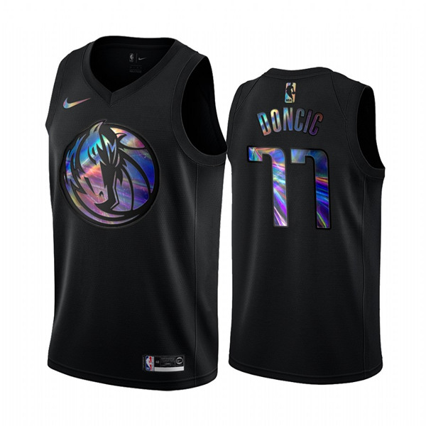 Men's Dallas Mavericks #77 Luka Doncic holographic HWC Swingman Black Stitched NBA Jersey