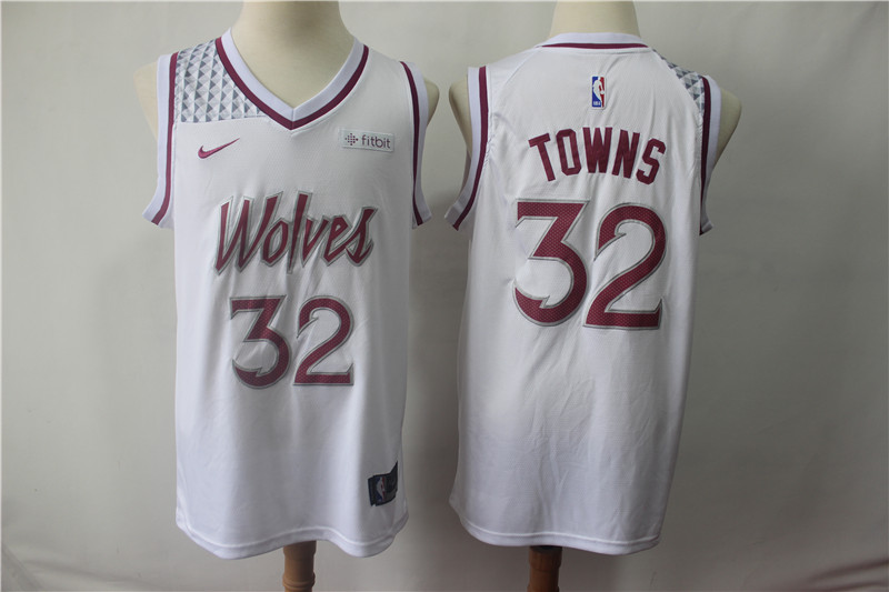 Men's Minnesota Timberwolves #32 Karl Anthony Towns White 2018/19 Earned Edition Swingman Stitched NBA Jersey - Click Image to Close