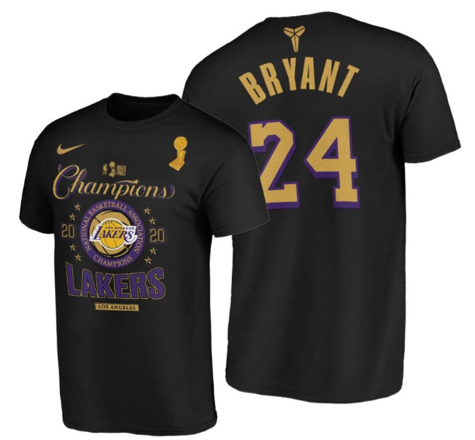 Los Angeles Lakers #24 Kobe Bryant 2020 NBA Finals Champions Black Locker Room T-Shirt (All Size)