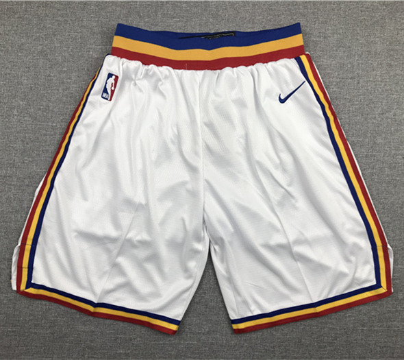 Men's Warriors White Throwback NBA Shorts (Run Smaller)