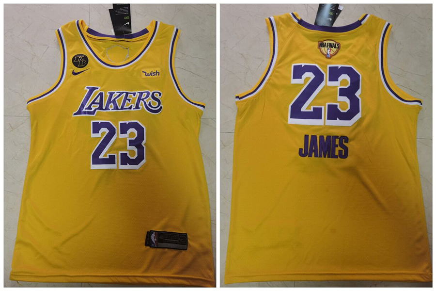 Men's Los Angeles Lakers #23 LeBron James 2020 Gold Finals Bound With KB Patch Stitched Jersey - Click Image to Close