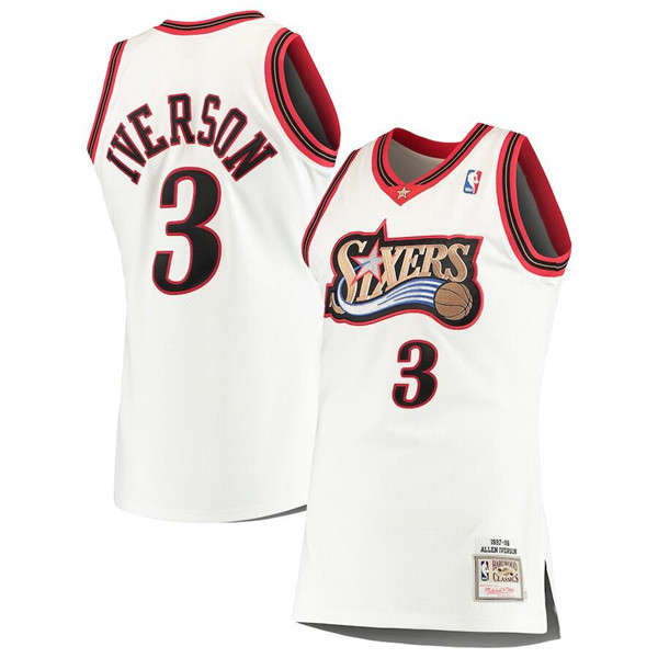 Men's Philadelphia 76ers #3 Allen Iverson Mitchell & Ness White 1997/98 Classics Stitched NBA Jersey