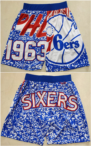 Men's Philadelphia 76ers Blue Mitchell & Ness Shorts (Run Small) - Click Image to Close