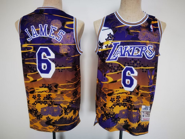 Men's Los Angeles Lakers #6 LeBron James Purple Throwback basketball Jersey