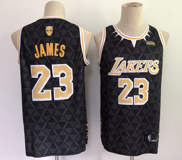 Men's Los Angeles Lakers #23 LeBron James Black Panther Limiter Stitched NBA Jersey