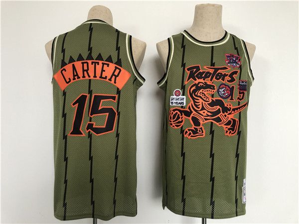 Men's Toronto Raptors #15 Vince Carter Oilve Throwback Stitched Jersey