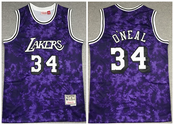 Men's Los Angeles Lakers #34 Shaquille O'Neal Purple Stitched NBA Jersey - Click Image to Close