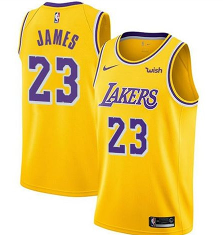 Men's Los Angeles Lakers #23 LeBron James Yellow Stitched NBA Jersey