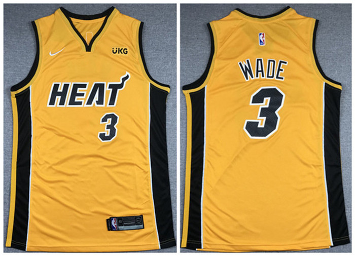 Men's Miami Heat #3 Dwyane Wade Gold Stitched NBA Jersey