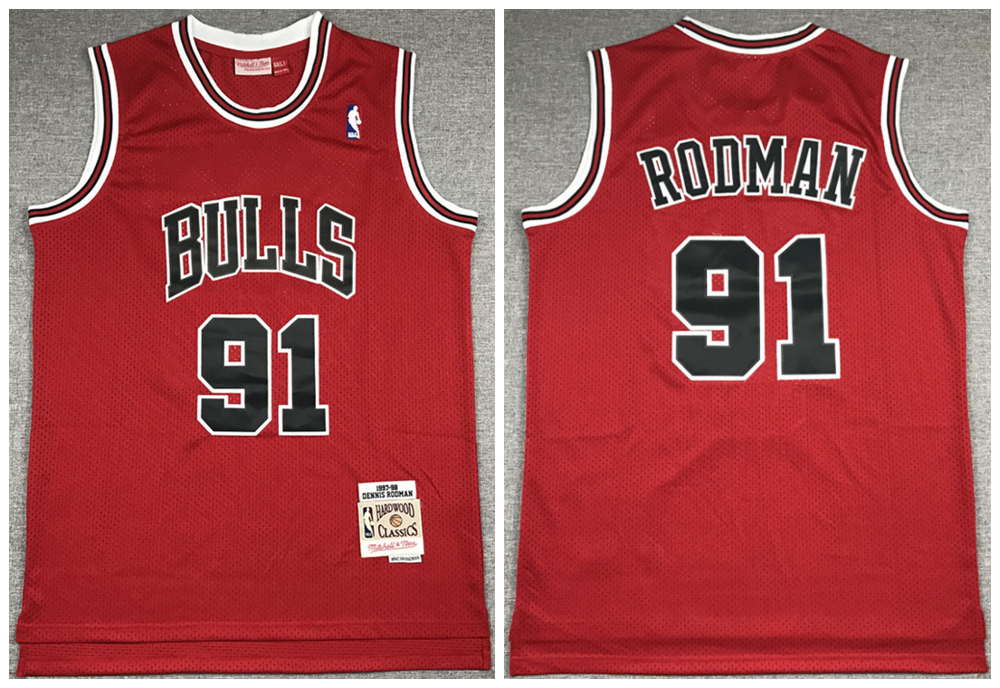 Men's Chicago Bulls Red #91 Dennis Rodman 1997-98 Throwback Stitched NBA Jersey - Click Image to Close