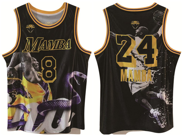 Men's Los Angeles Lakers Front #8 Back #24 Kobe Bryant Black Print Basketball Jersey