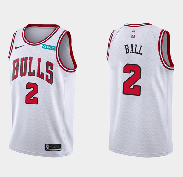 Men's Chicago Bulls #2 Lonzo Ball White Stitched Basketball Jersey