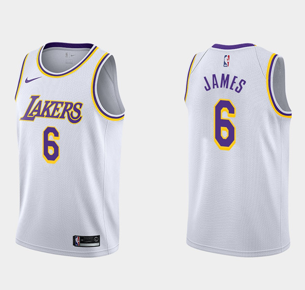 Men's Los Angeles Lakers #6 LeBron James White Stitched Basketball Jersey