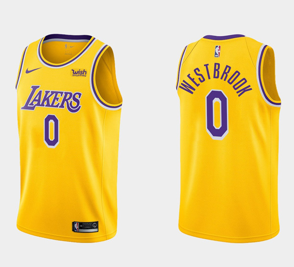 Men's Los Angeles Lakers #0 Russell Westbrook Yellow Stitched Basketball Jersey