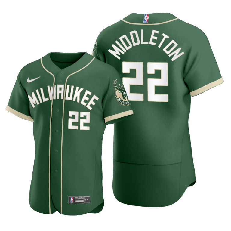 Men's Milwaukee Bucks #22 Khris Middleton Green 2020 NBA X MLB Crossover Edition Stitched Jersey