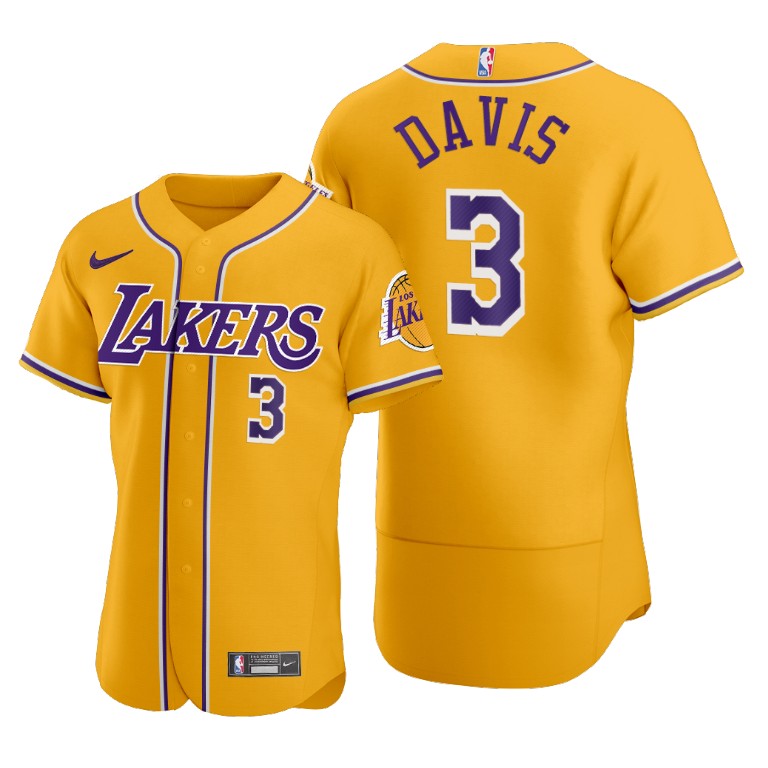 Men's Los Angeles Lakers #3 Anthony Davis Gold 2020 NBA X MLB Crossover Edition Stitched Jersey