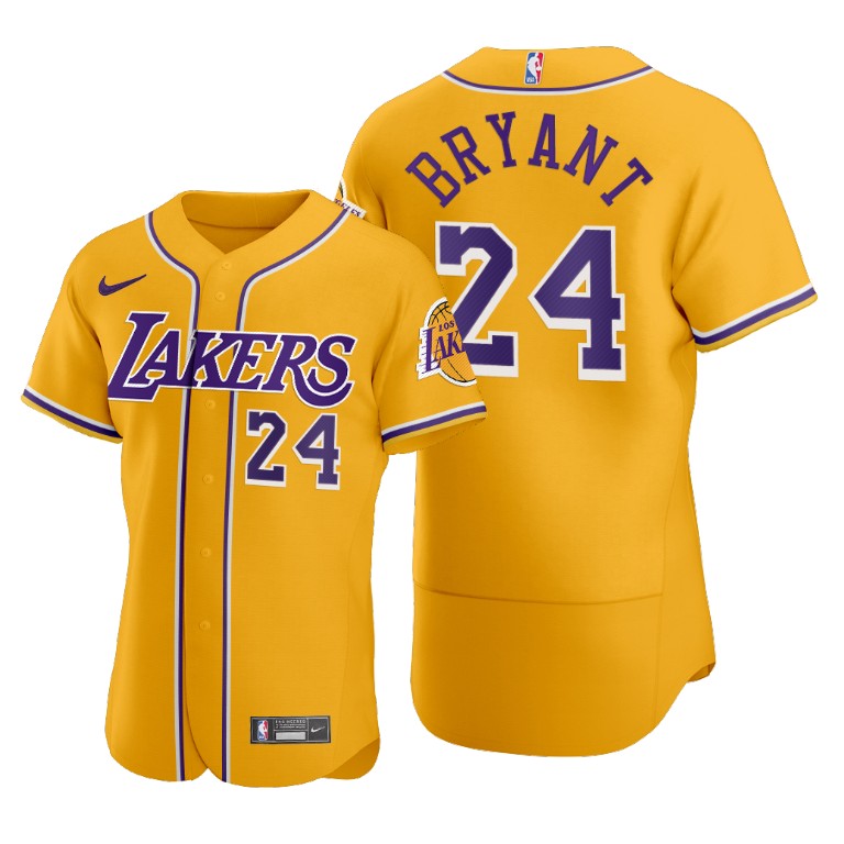 Men's Los Angeles Lakers #24 Kobe Bryant Gold 2020 NBA X MLB Crossover Edition Stitched Jersey