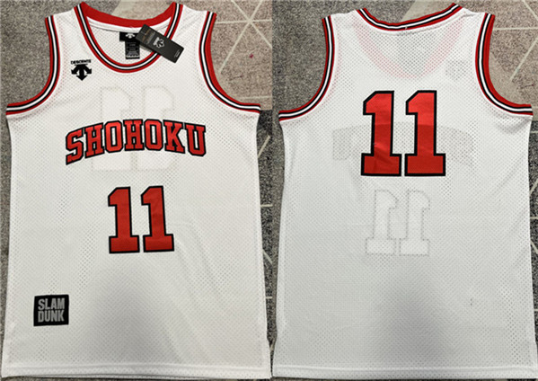 Men's Shohoku #11 Kaede Rukawa White Stitched Basketball Jersey