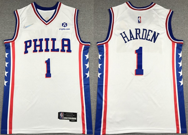 Men's Philadelphia 76ers #1 James Harden White 75th Anniversary Association Edition Swingman Stitched Jersey