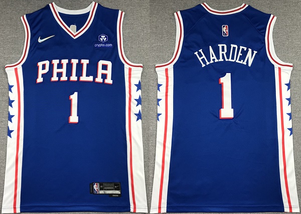 Men's Philadelphia 76ers #1 James Harden Royal 75th Anniversary Icon Edition Swingman Stitched Jersey