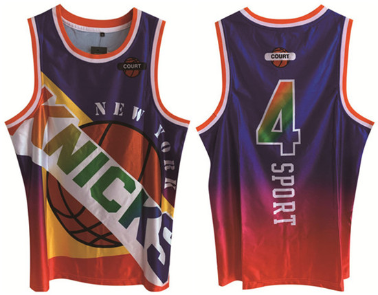 Men's New Yok Knicks #4 Derrick Rose Purple Print Basketball Jersey - Click Image to Close