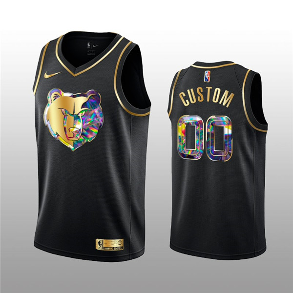 Men's Memphis Grizzlies Active Player Custom 2021/22 Black Golden Edition 75th Anniversary Diamond Logo Stitched Basketball Jersey - Click Image to Close