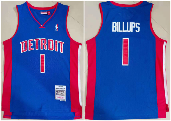 Men's Detroit Pistons #1 Chauncey Billups 2003-04 Blue Throwback Stitched Jersey - Click Image to Close