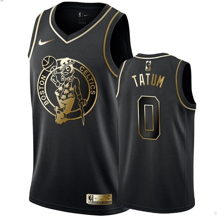 Men's Boston Celtics #0 Jayson Tatum Black Golden Edition Stitched NBA Jersey