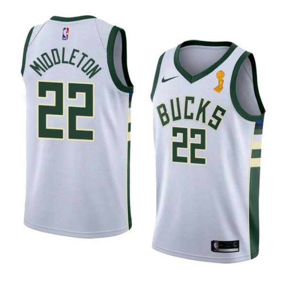 Men's Milwaukee Bucks #22 Khris Middleton 2021 White Finals Champions Stitched Basketball Jersey