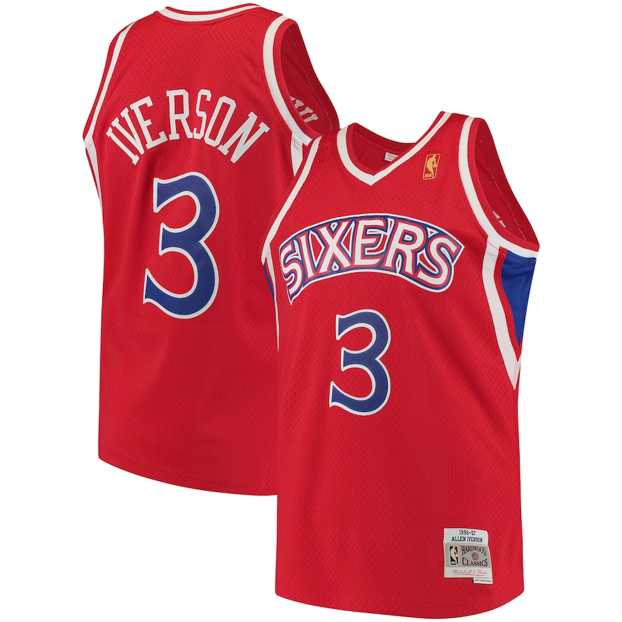 Men's Philadelphia 76ers Red #3 Allen Iverson Mitchell & Ness 1996-97 Hardwood Classics Stitched NBA Jersey