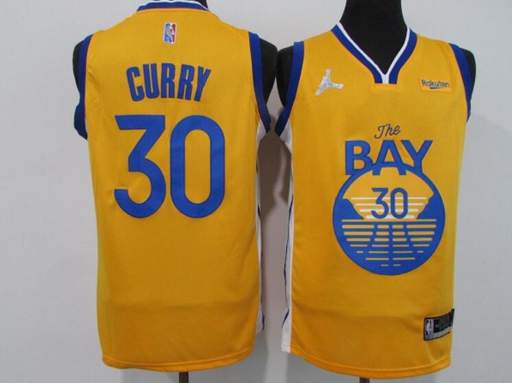 Men's Golden State Warriors #30 Stephen Curry 75th Anniversary Yellow Stitched Basketball Jersey