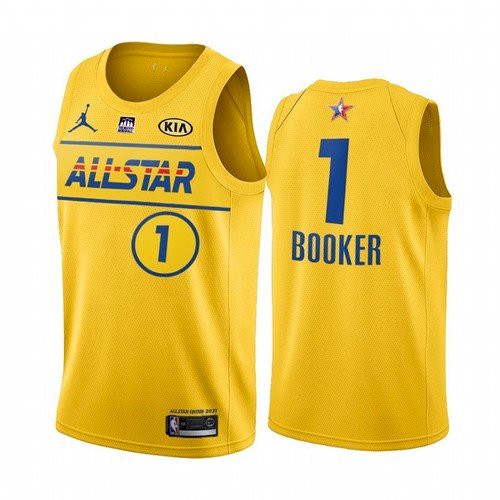 Men's 2021 All-Star #1 Devin Booker Yellow Western Conference Stitched NBA Jersey - Click Image to Close