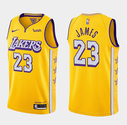 Men's Los Angeles Lakers #23 LeBron James Yellow 2019 City Editon Stitched NBA Jersey