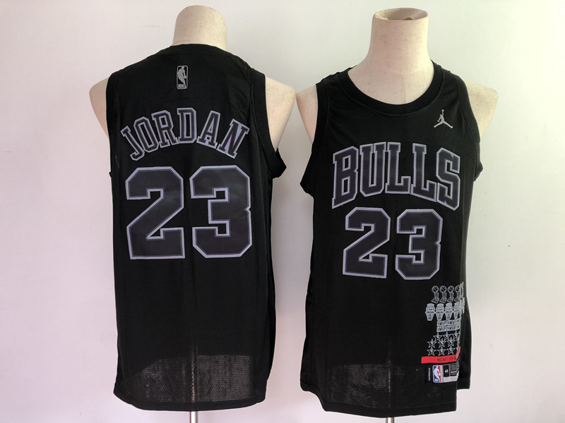 Men's Chicago Bulls #23 Michael Jordan Black Stitched NBA Jersey - Click Image to Close