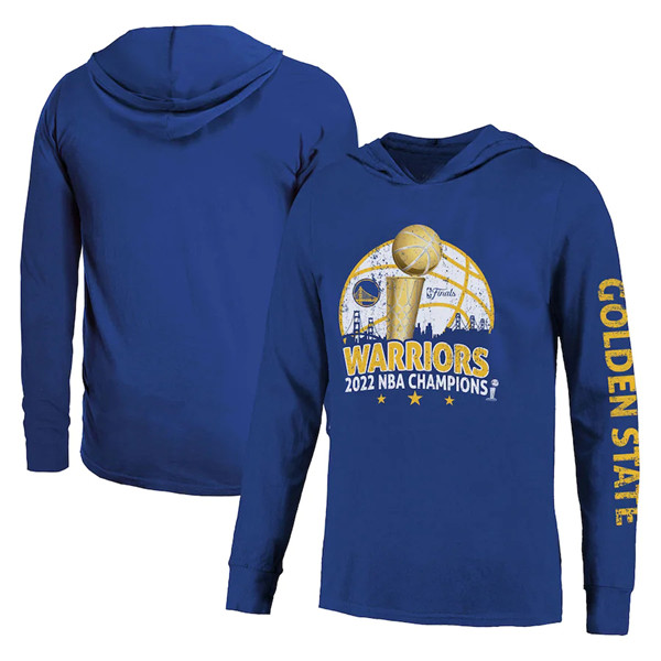 Men's Golden State Warriors 2021-2022 Royal NBA Finals Champions Triple Double Long Sleeve Hoodie - Click Image to Close