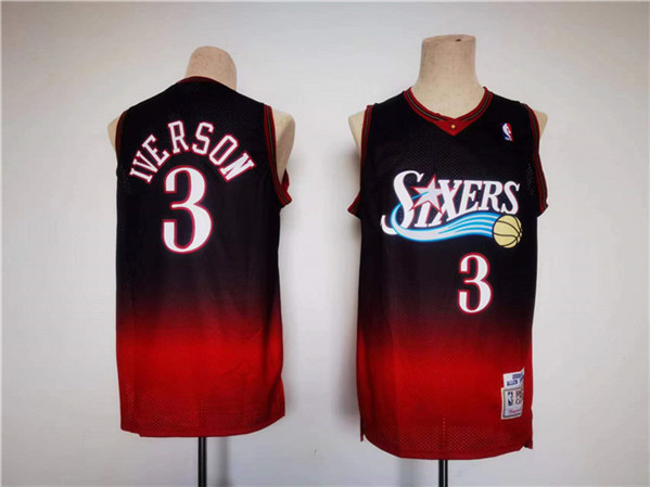 Men's Philadelphia 76ers #3 Allen Iverson Red/Black Throwback basketball Jersey - Click Image to Close