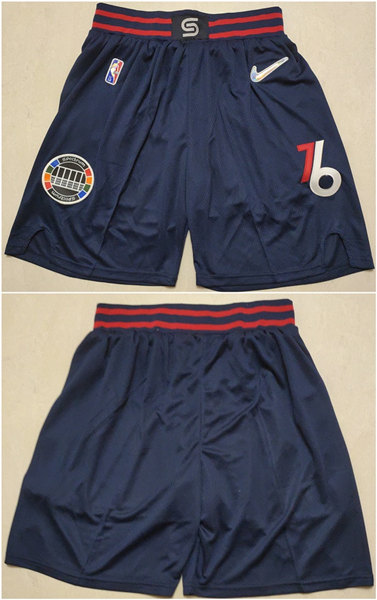 Men's Philadelphia 76ers Navy 75th Anniversary Shorts (Run Small) - Click Image to Close