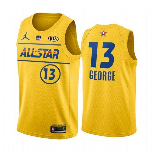 Men's 2021 All-Star #13 Paul George Yellow Western Conference Stitched NBA Jersey - Click Image to Close