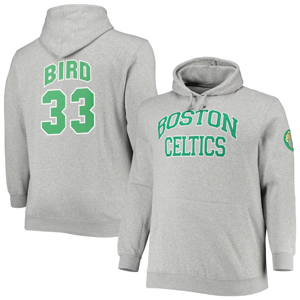 Men's Boston Celtics #33 Larry Bird Gray Pullover Hoodie - Click Image to Close