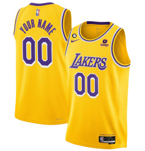 Men's Los Angeles Lakers 2022-23 Active Player Cutom Yellow No.6 Patch Stitched Basketball Jersey - Click Image to Close