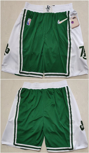 Men's Boston Celtics Green/White 75th Anniversary Shorts (Run Small) - Click Image to Close